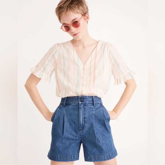 Madewell Women Size 2 Denim Pleated Willowdale wash blue high waisted Short - Picture 1 of 11